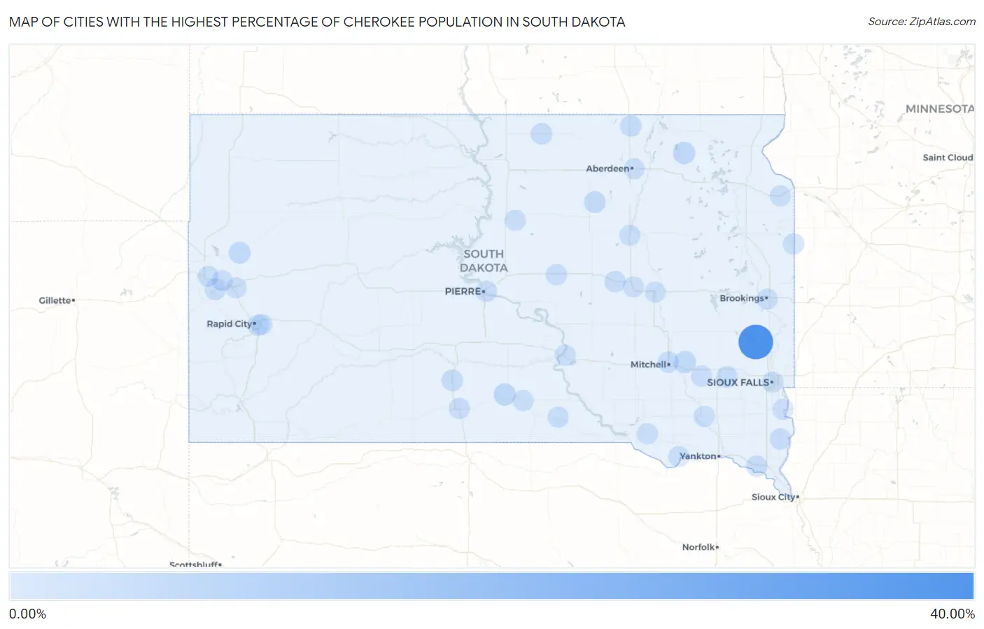 Cities with the Highest Percentage of Cherokee Population in South Dakota Map