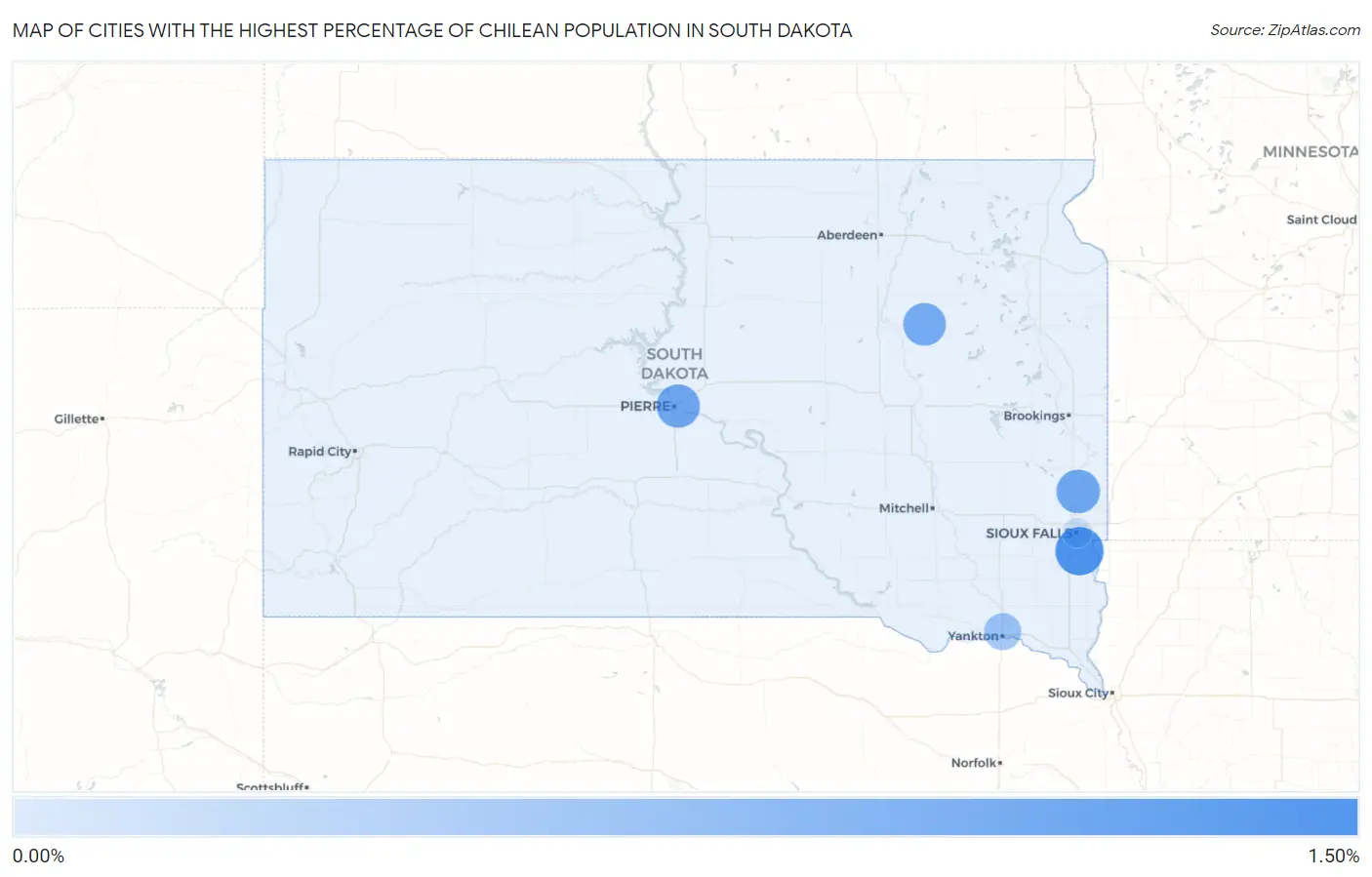 Cities with the Highest Percentage of Chilean Population in South Dakota Map