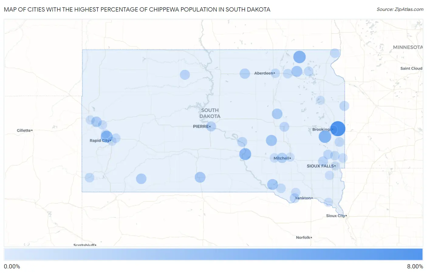 Cities with the Highest Percentage of Chippewa Population in South Dakota Map