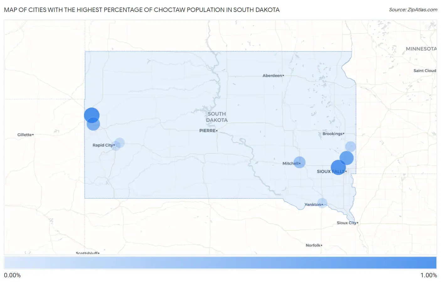 Cities with the Highest Percentage of Choctaw Population in South Dakota Map