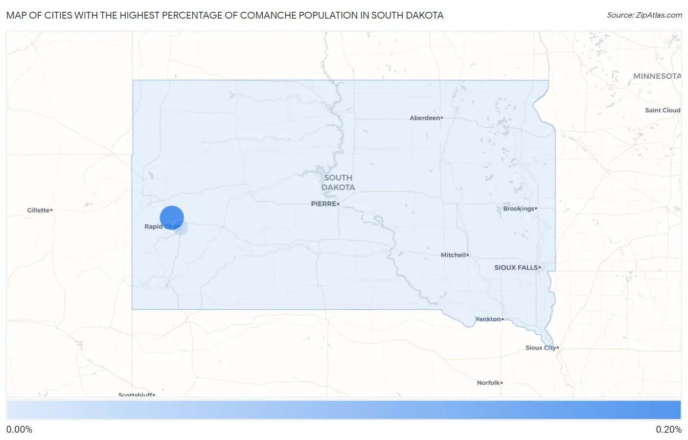 Cities with the Highest Percentage of Comanche Population in South Dakota Map