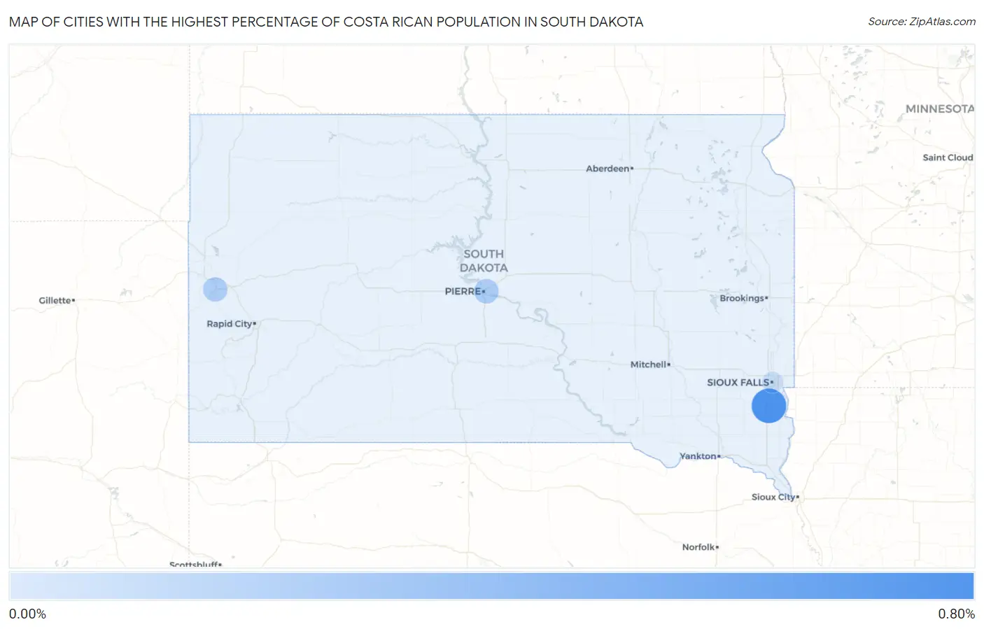 Cities with the Highest Percentage of Costa Rican Population in South Dakota Map