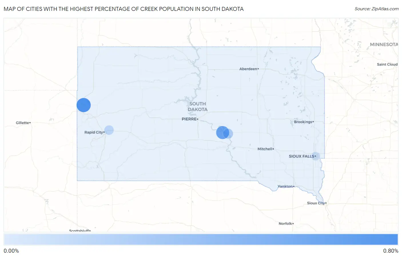 Cities with the Highest Percentage of Creek Population in South Dakota Map