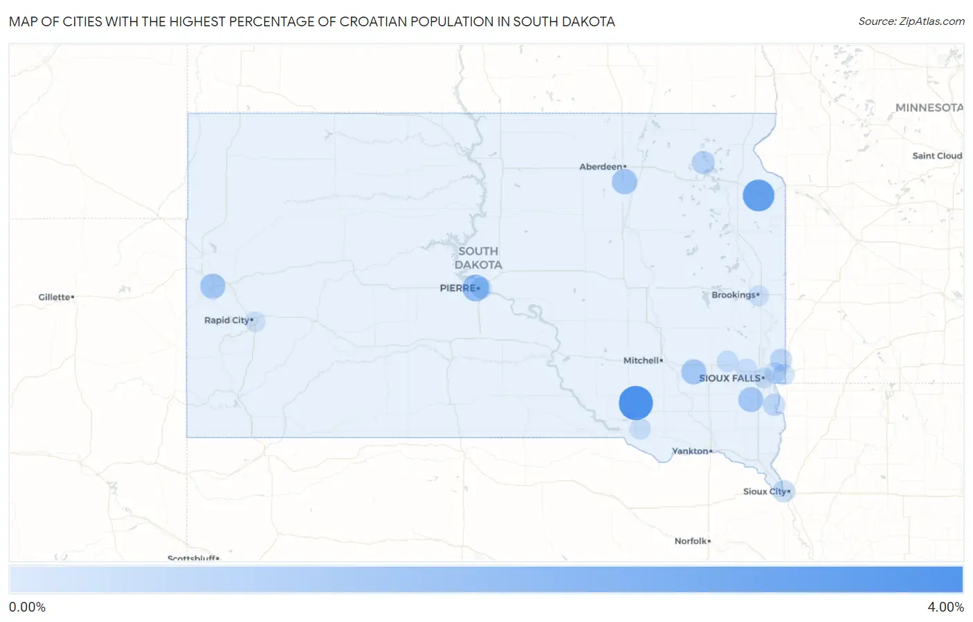 Cities with the Highest Percentage of Croatian Population in South Dakota Map