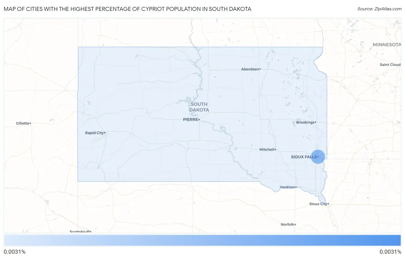 Cities with the Highest Percentage of Cypriot Population in South Dakota Map