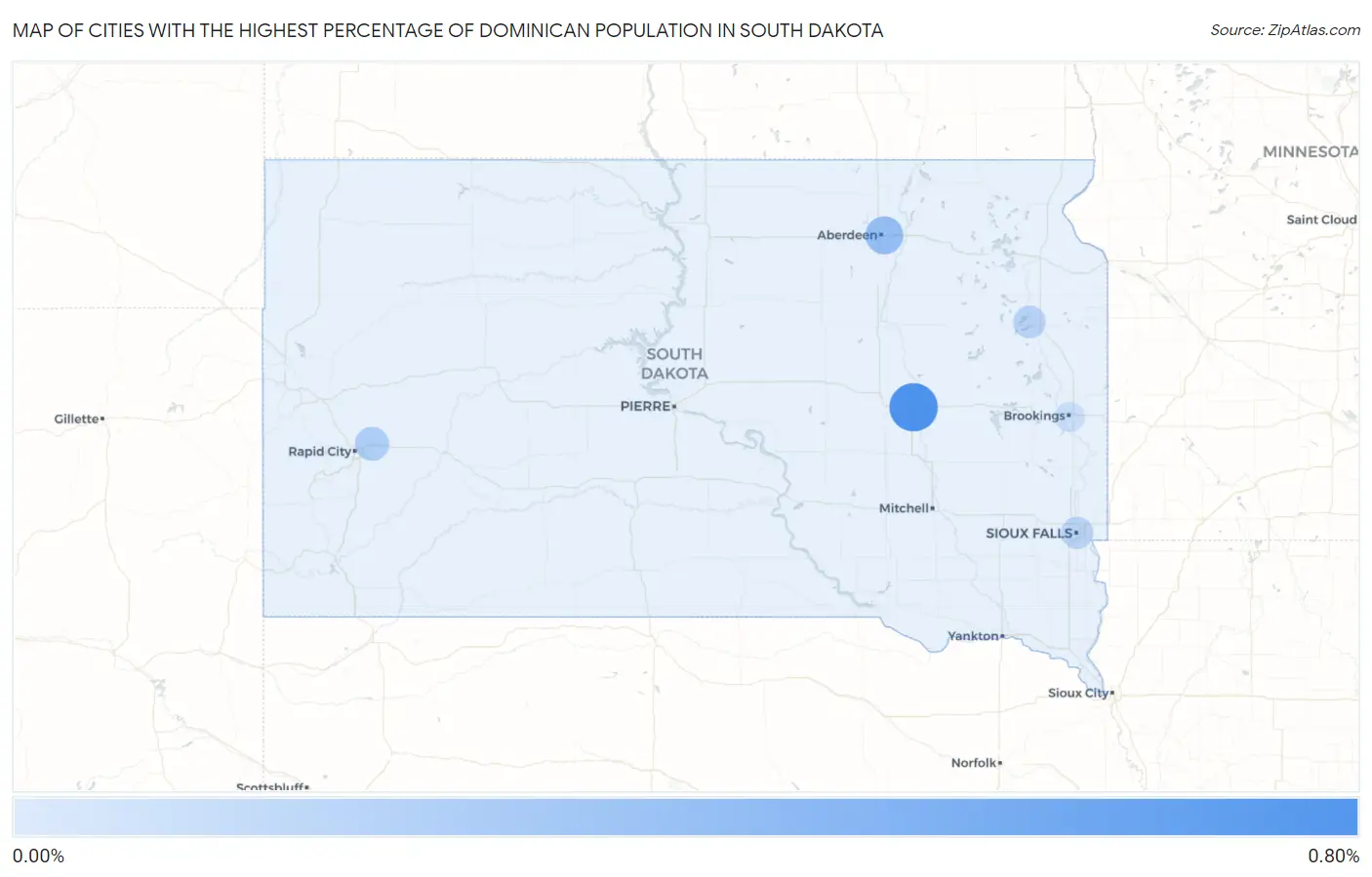 Cities with the Highest Percentage of Dominican Population in South Dakota Map