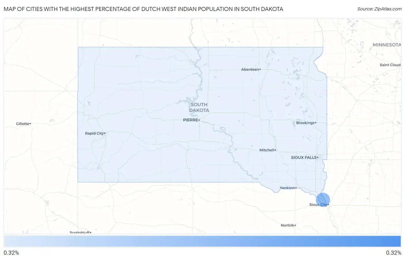 Cities with the Highest Percentage of Dutch West Indian Population in South Dakota Map