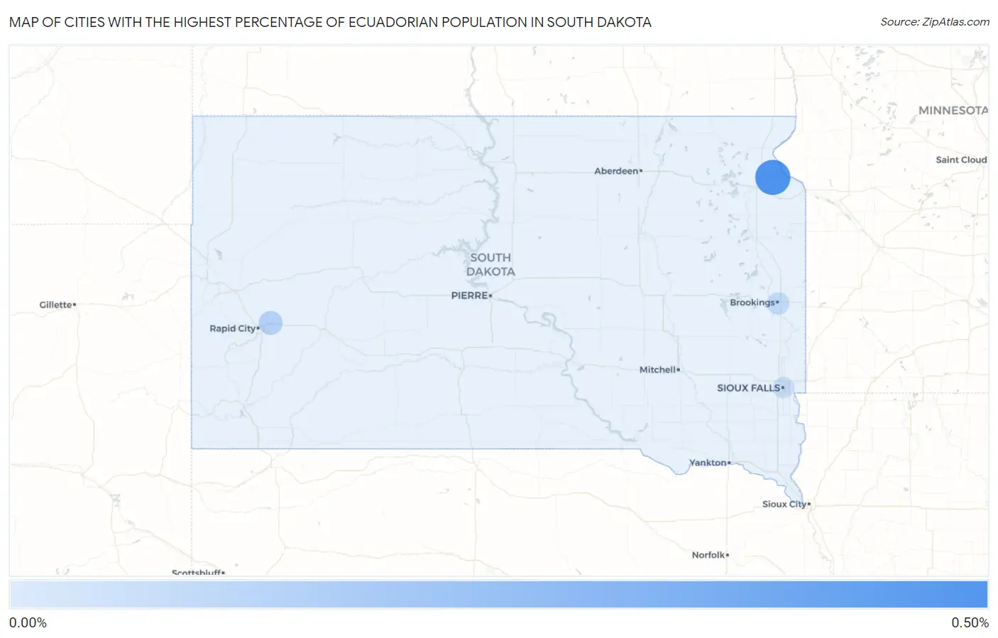 Cities with the Highest Percentage of Ecuadorian Population in South Dakota Map