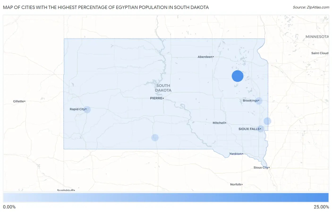 Cities with the Highest Percentage of Egyptian Population in South Dakota Map