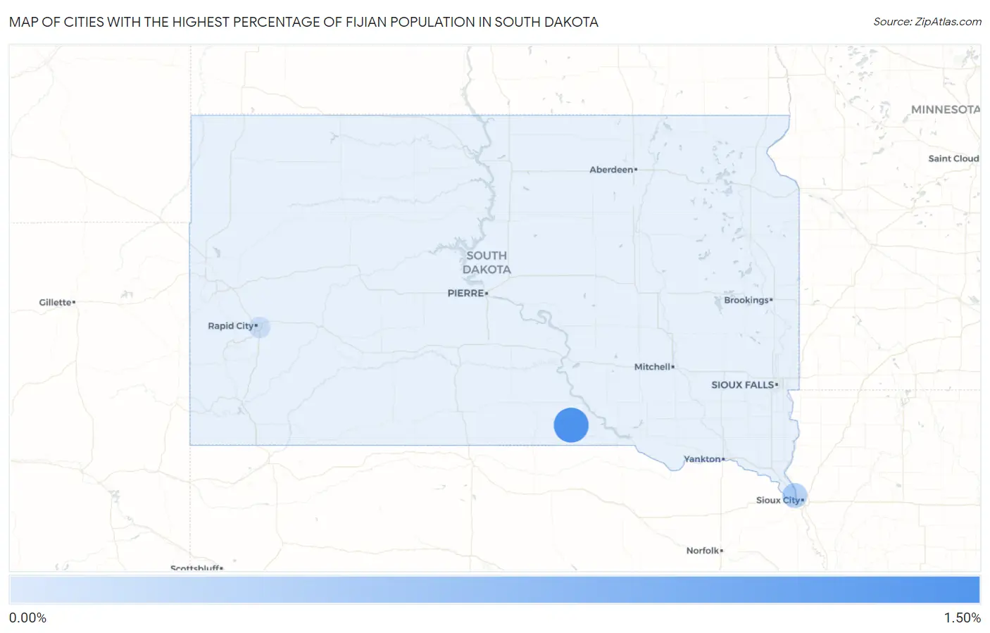 Cities with the Highest Percentage of Fijian Population in South Dakota Map