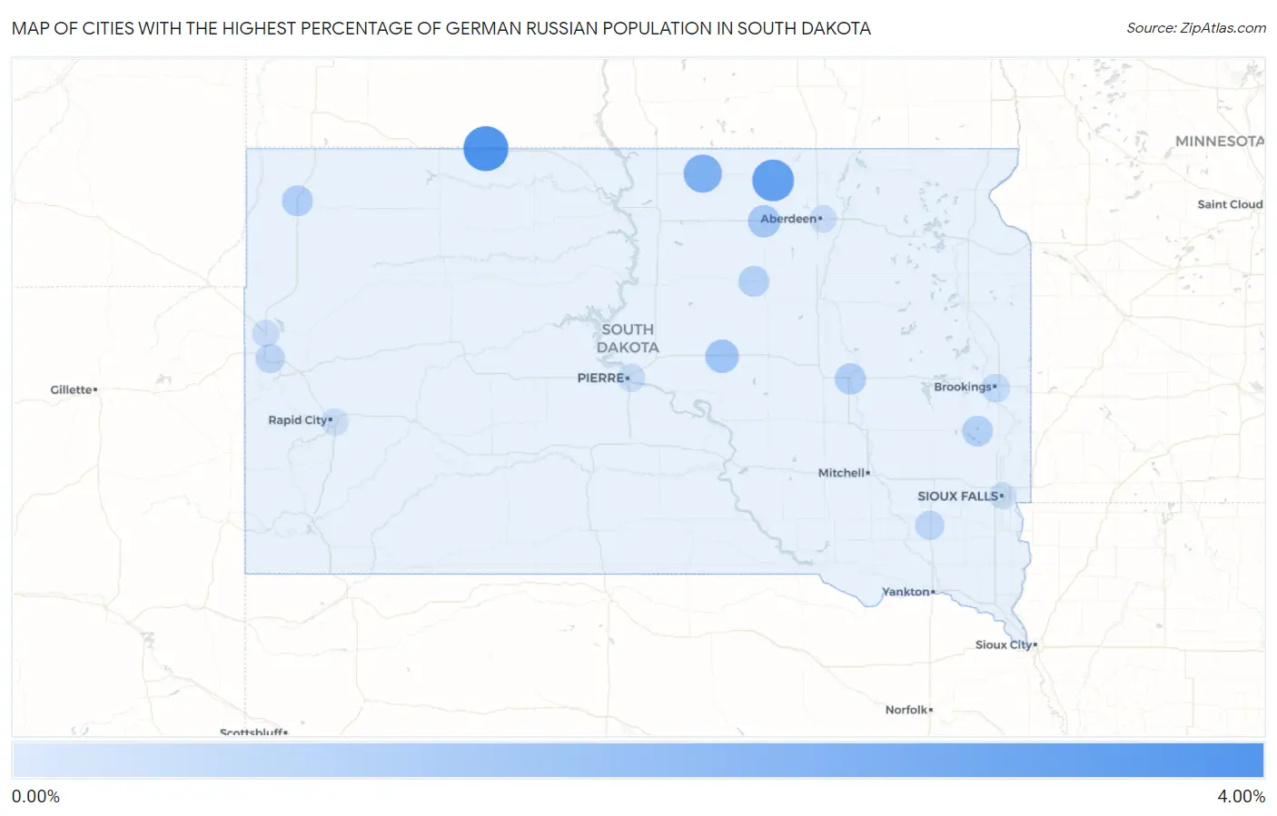 Cities with the Highest Percentage of German Russian Population in South Dakota Map