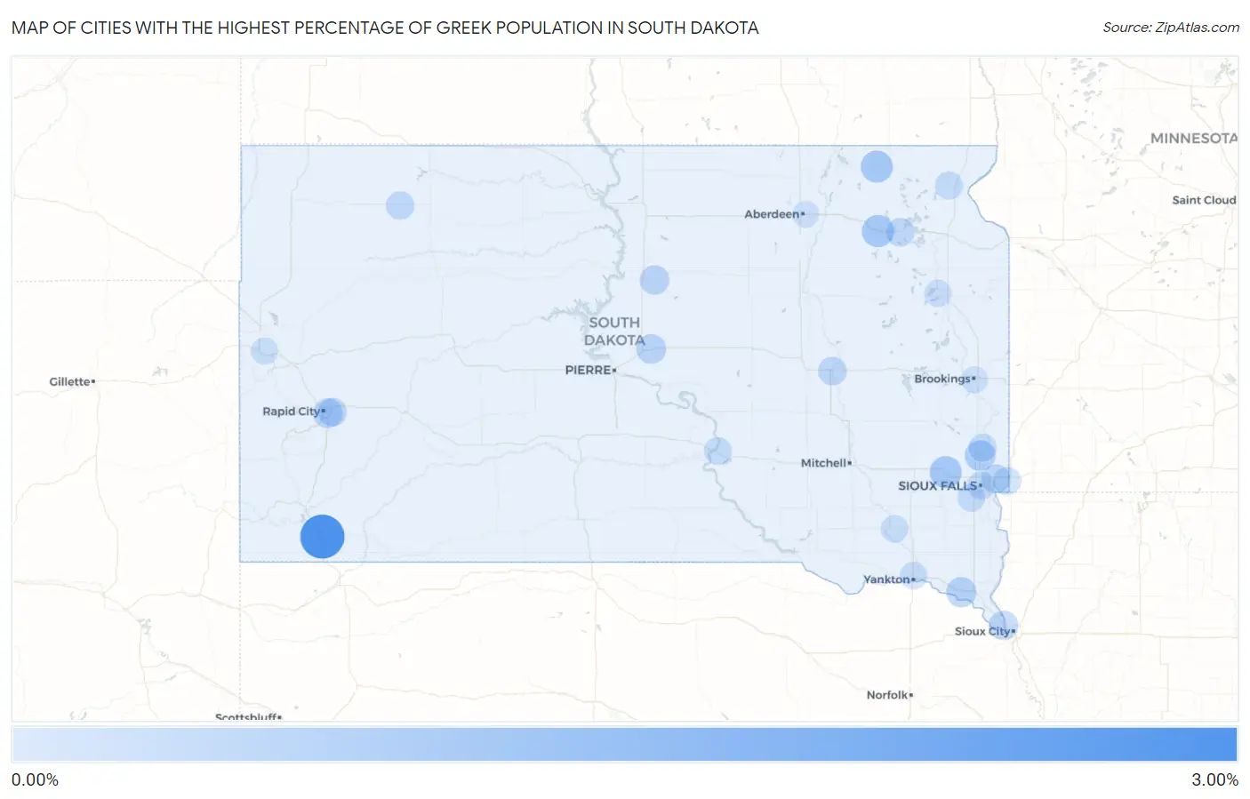 Cities with the Highest Percentage of Greek Population in South Dakota Map