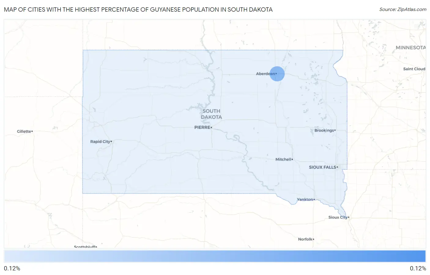Cities with the Highest Percentage of Guyanese Population in South Dakota Map
