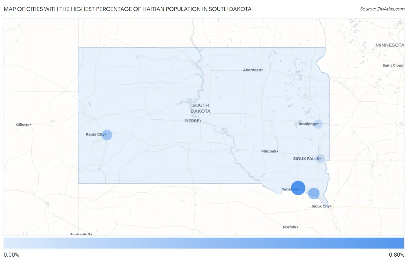 Cities with the Highest Percentage of Haitian Population in South Dakota Map