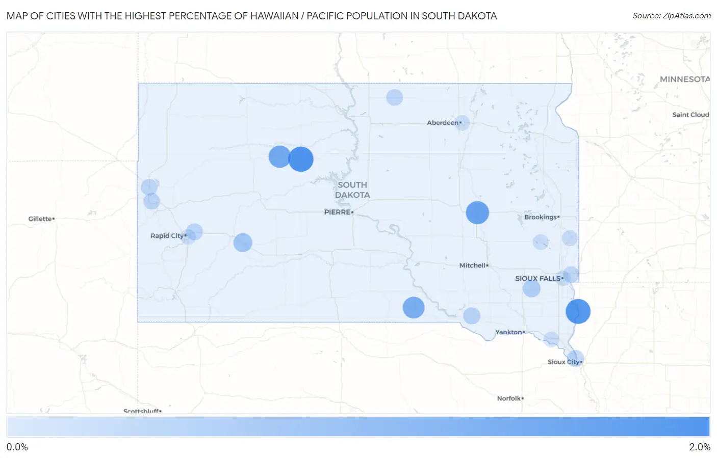 Cities with the Highest Percentage of Hawaiian / Pacific Population in South Dakota Map