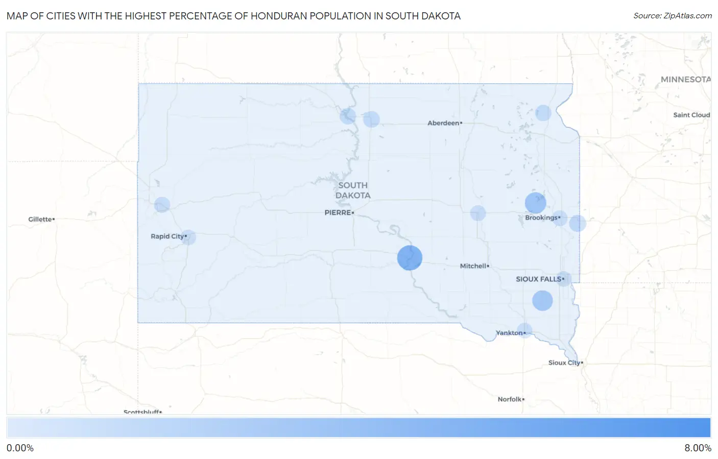 Cities with the Highest Percentage of Honduran Population in South Dakota Map