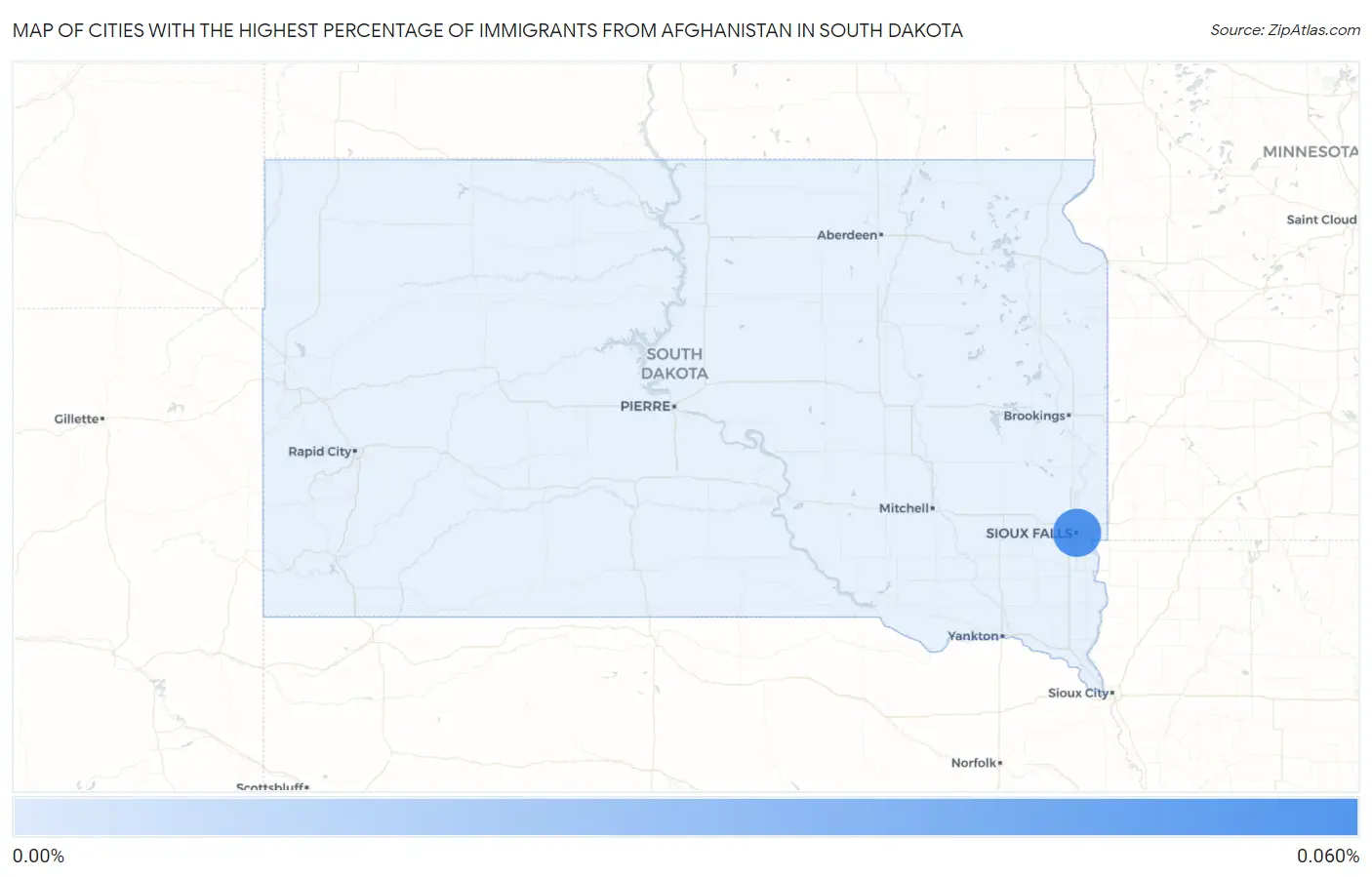 Cities with the Highest Percentage of Immigrants from Afghanistan in South Dakota Map