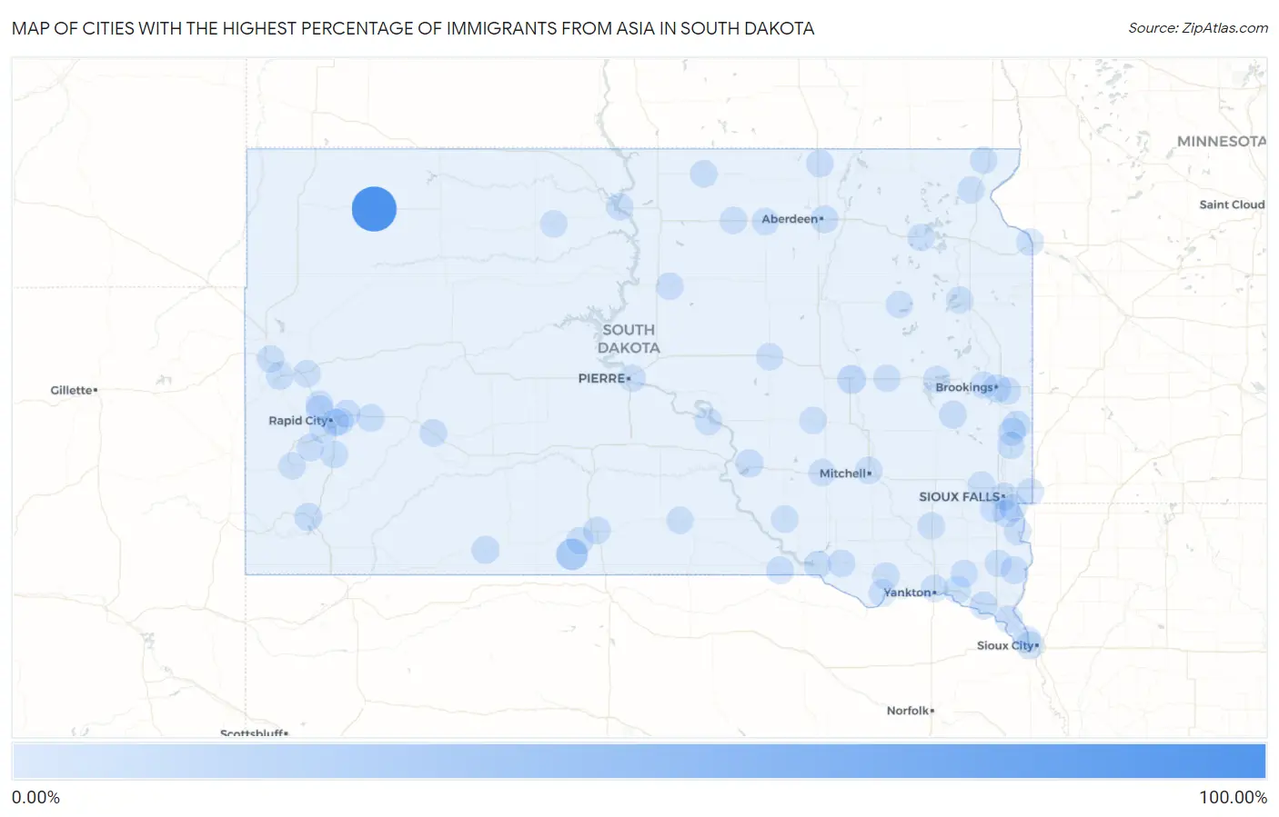 Cities with the Highest Percentage of Immigrants from Asia in South Dakota Map