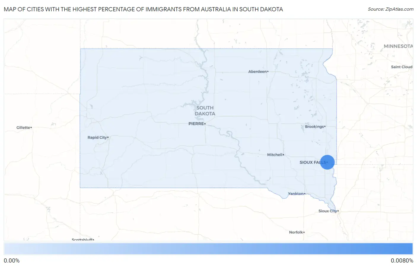 Cities with the Highest Percentage of Immigrants from Australia in South Dakota Map