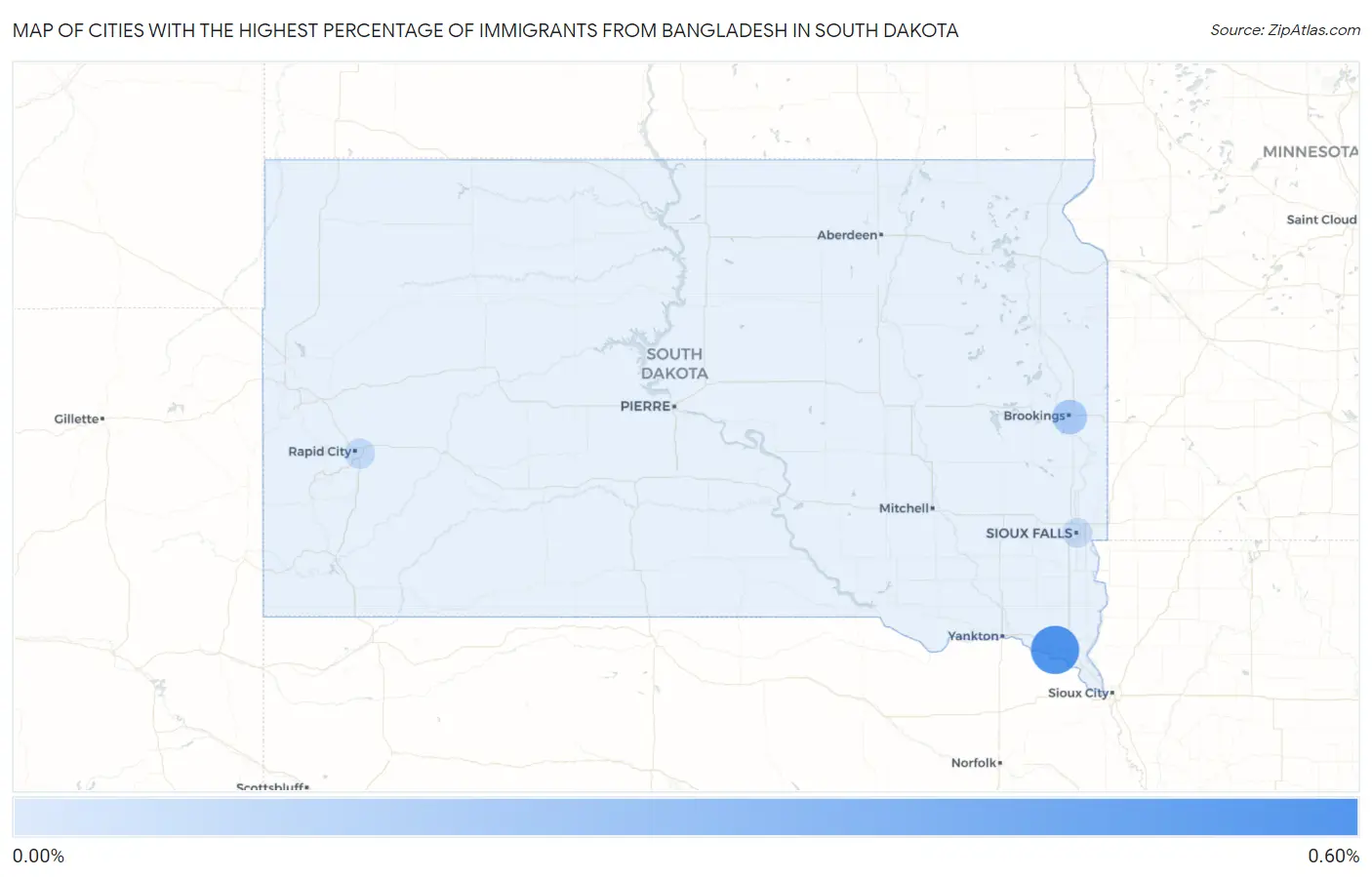 Cities with the Highest Percentage of Immigrants from Bangladesh in South Dakota Map