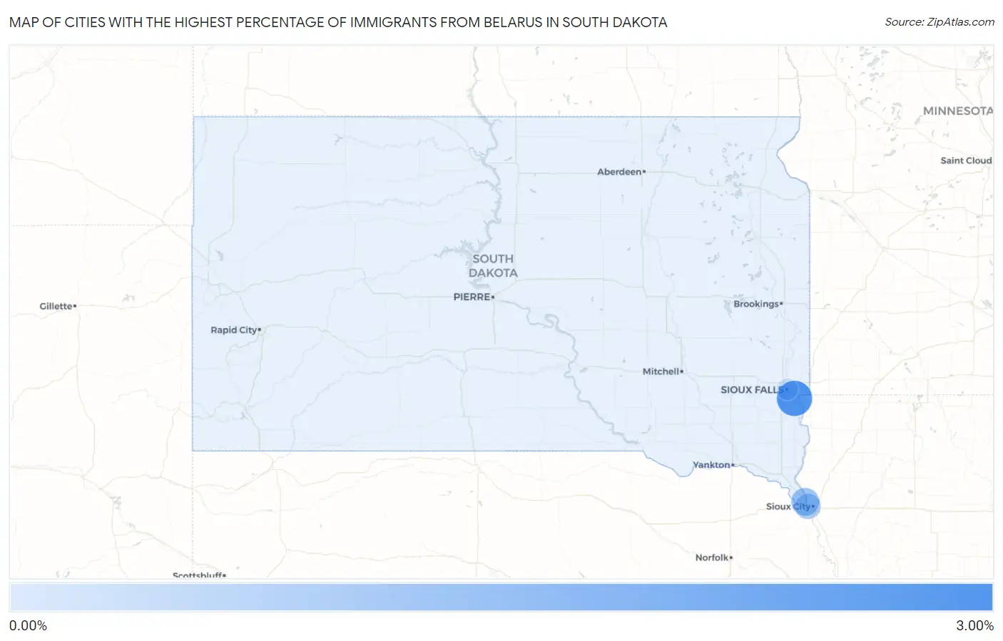 Cities with the Highest Percentage of Immigrants from Belarus in South Dakota Map
