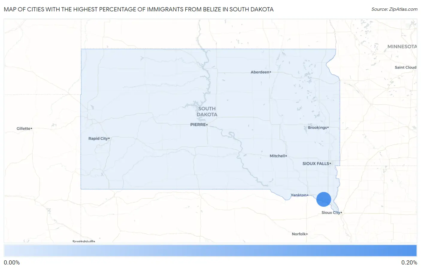 Cities with the Highest Percentage of Immigrants from Belize in South Dakota Map