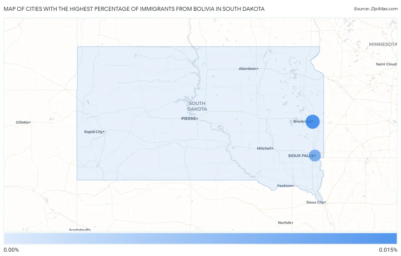 Cities with the Highest Percentage of Immigrants from Bolivia in South Dakota Map
