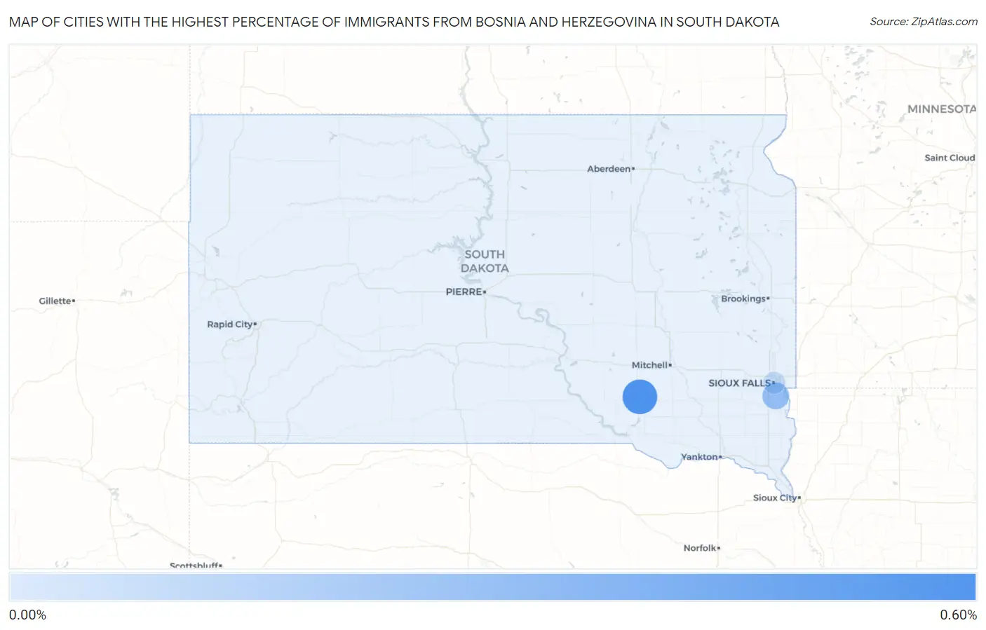 Cities with the Highest Percentage of Immigrants from Bosnia and Herzegovina in South Dakota Map