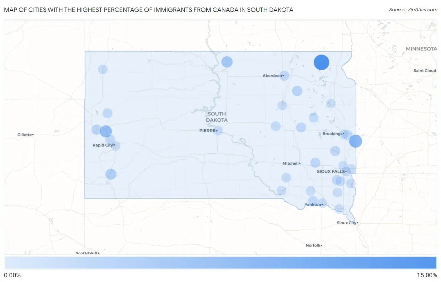 Cities with the Highest Percentage of Immigrants from Canada in South Dakota Map