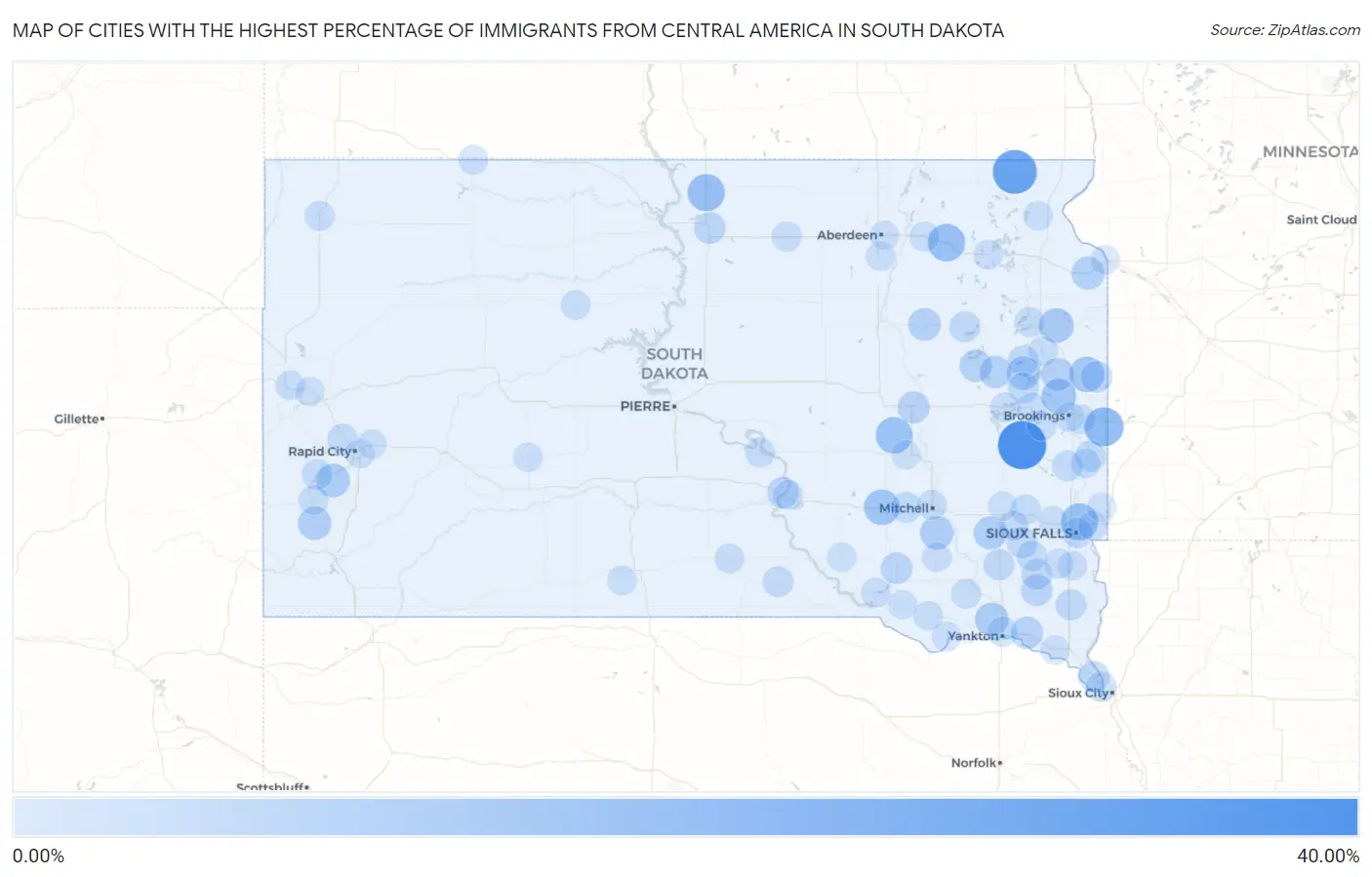 Cities with the Highest Percentage of Immigrants from Central America in South Dakota Map