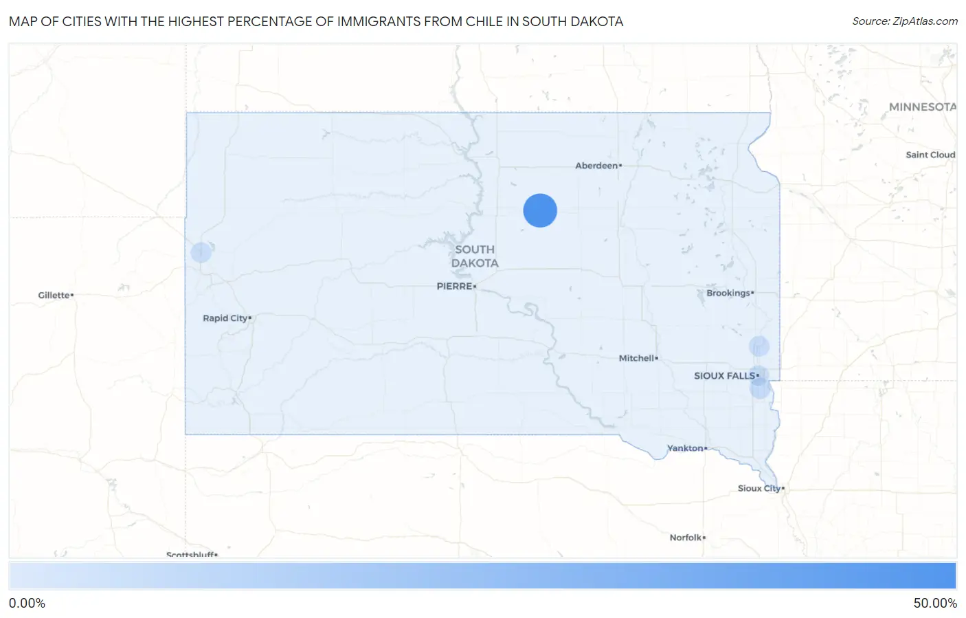Cities with the Highest Percentage of Immigrants from Chile in South Dakota Map