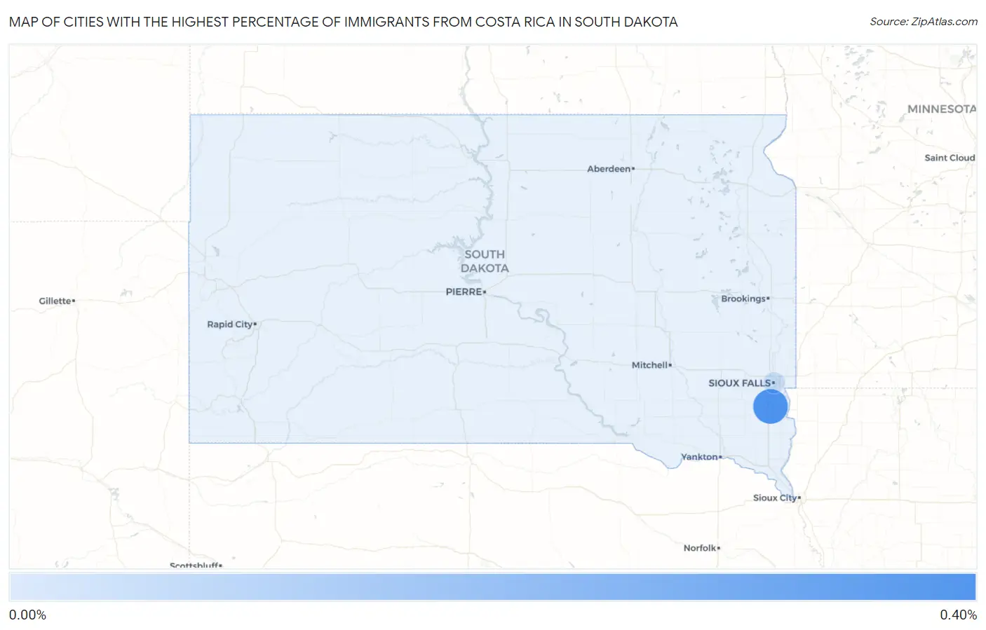 Cities with the Highest Percentage of Immigrants from Costa Rica in South Dakota Map