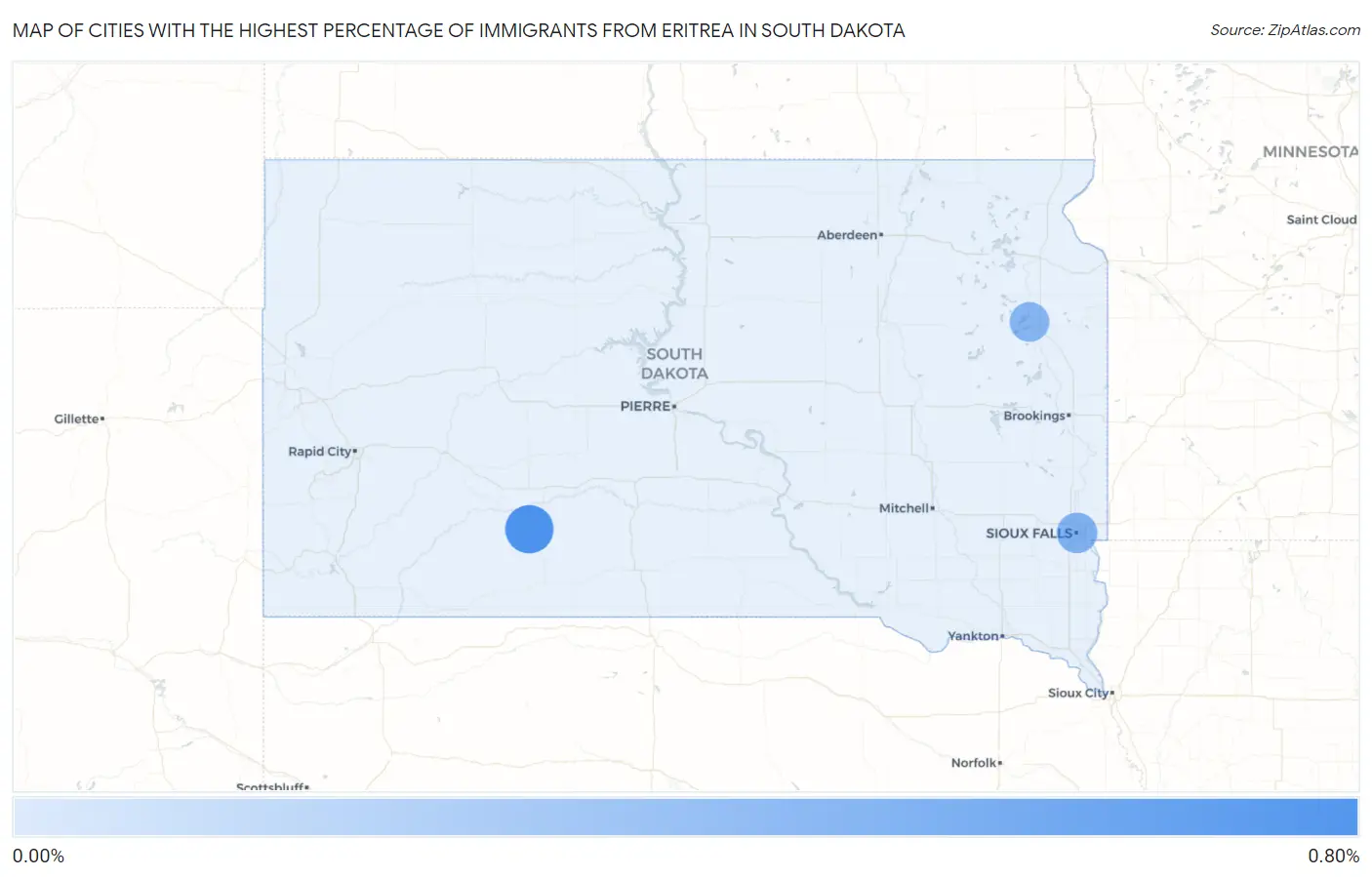 Cities with the Highest Percentage of Immigrants from Eritrea in South Dakota Map