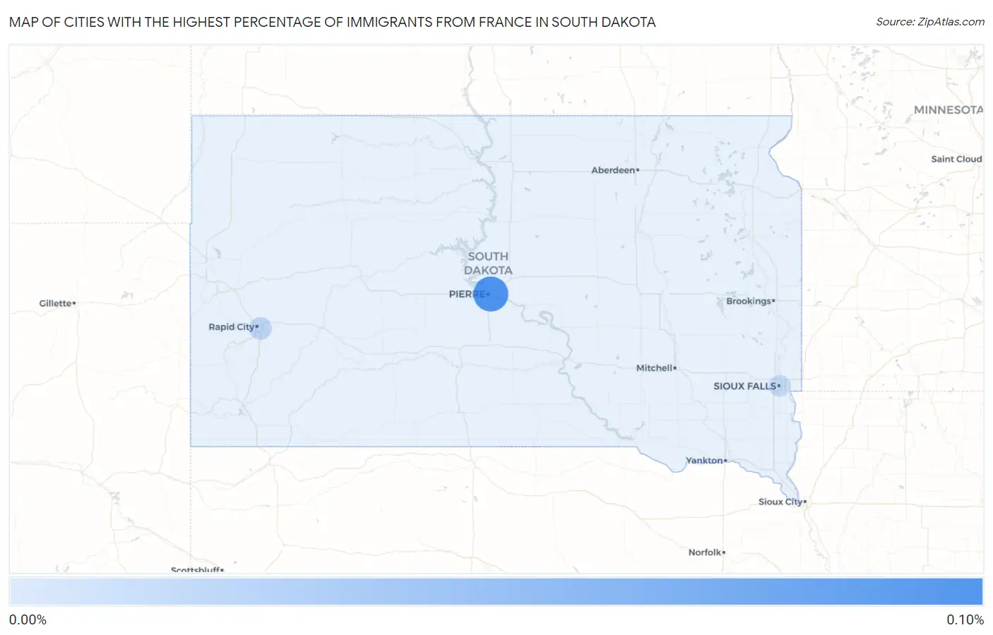 Cities with the Highest Percentage of Immigrants from France in South Dakota Map