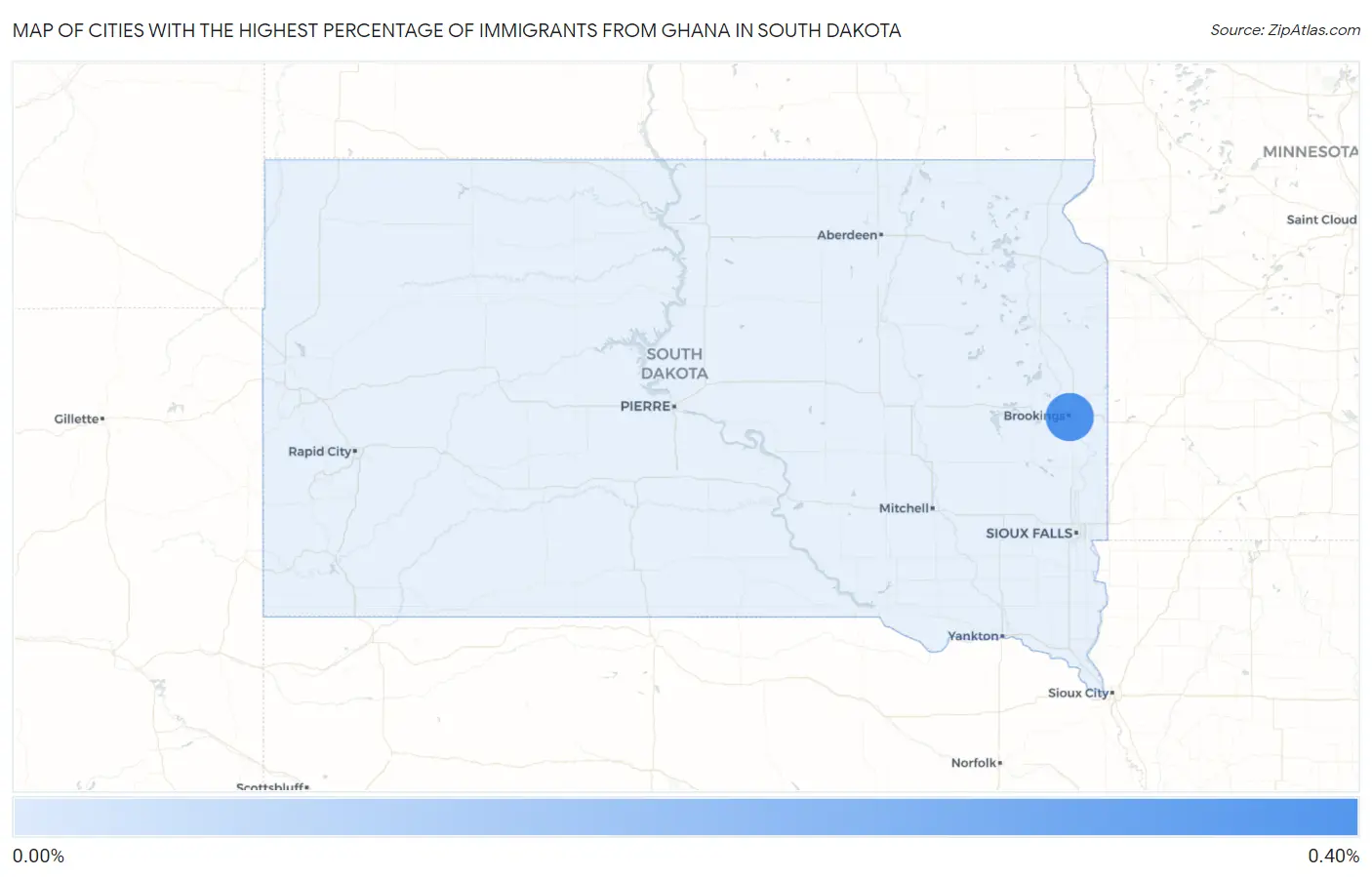 Cities with the Highest Percentage of Immigrants from Ghana in South Dakota Map