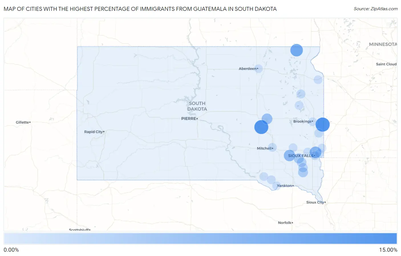 Cities with the Highest Percentage of Immigrants from Guatemala in South Dakota Map