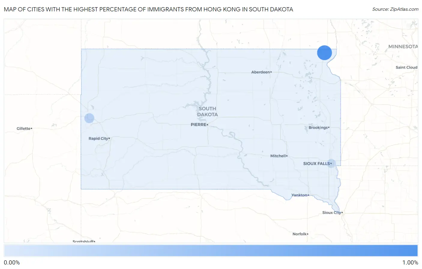 Cities with the Highest Percentage of Immigrants from Hong Kong in South Dakota Map
