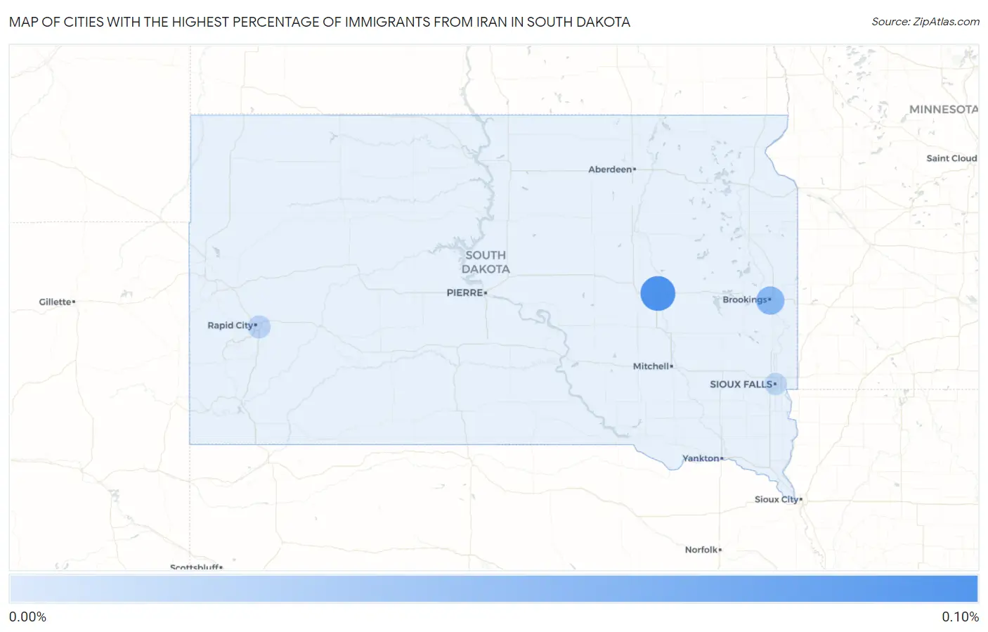 Cities with the Highest Percentage of Immigrants from Iran in South Dakota Map