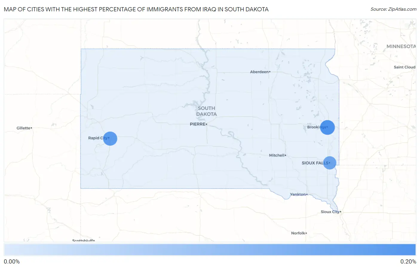 Cities with the Highest Percentage of Immigrants from Iraq in South Dakota Map