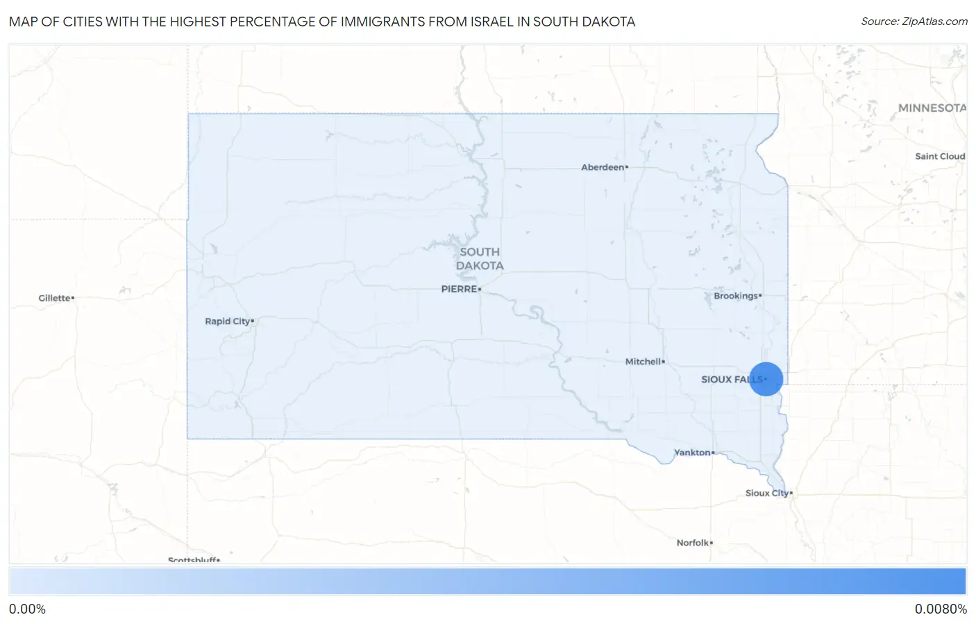 Cities with the Highest Percentage of Immigrants from Israel in South Dakota Map