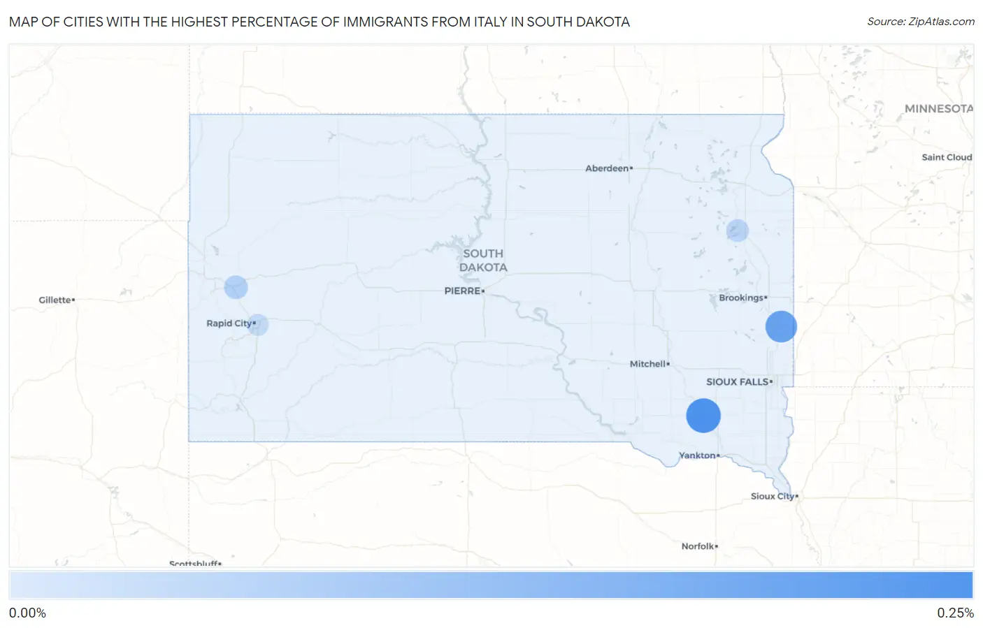 Cities with the Highest Percentage of Immigrants from Italy in South Dakota Map