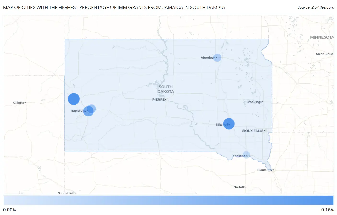 Cities with the Highest Percentage of Immigrants from Jamaica in South Dakota Map
