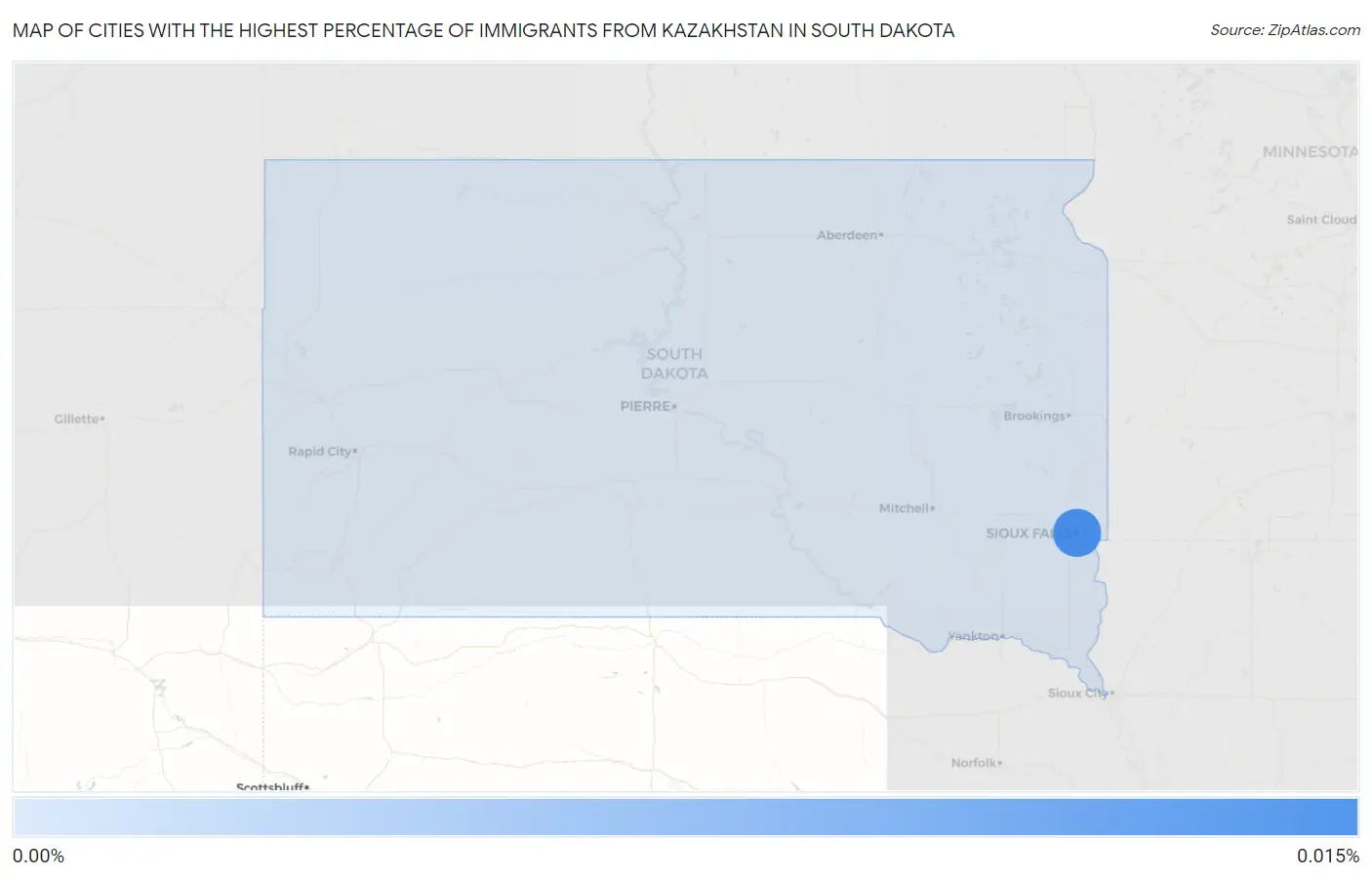 Cities with the Highest Percentage of Immigrants from Kazakhstan in South Dakota Map