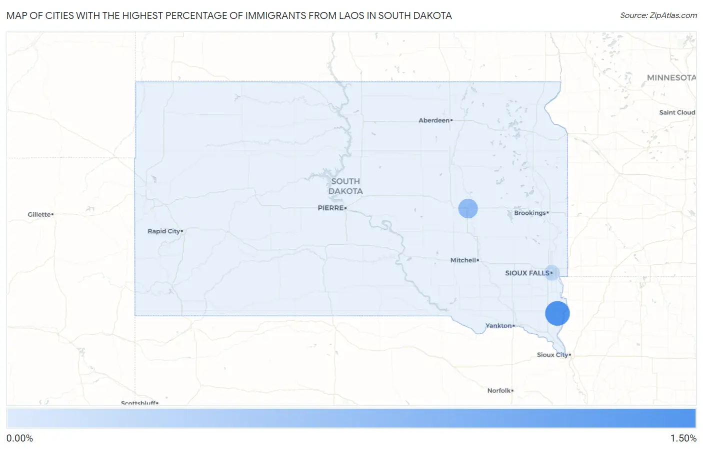 Cities with the Highest Percentage of Immigrants from Laos in South Dakota Map