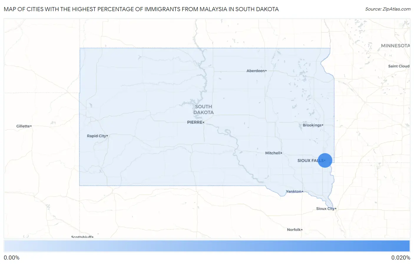 Cities with the Highest Percentage of Immigrants from Malaysia in South Dakota Map