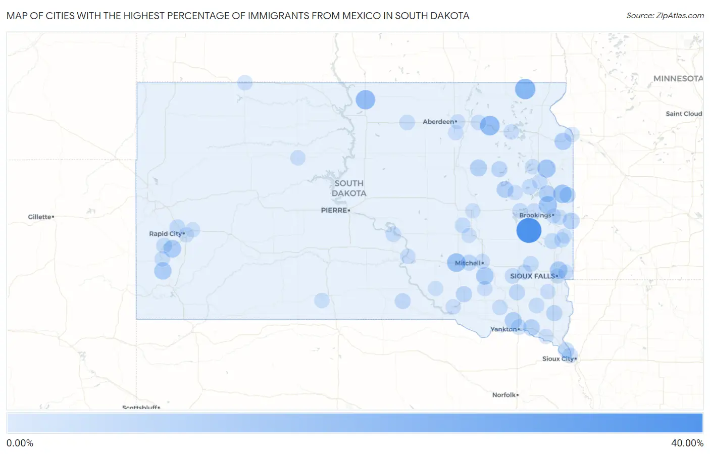 Cities with the Highest Percentage of Immigrants from Mexico in South Dakota Map