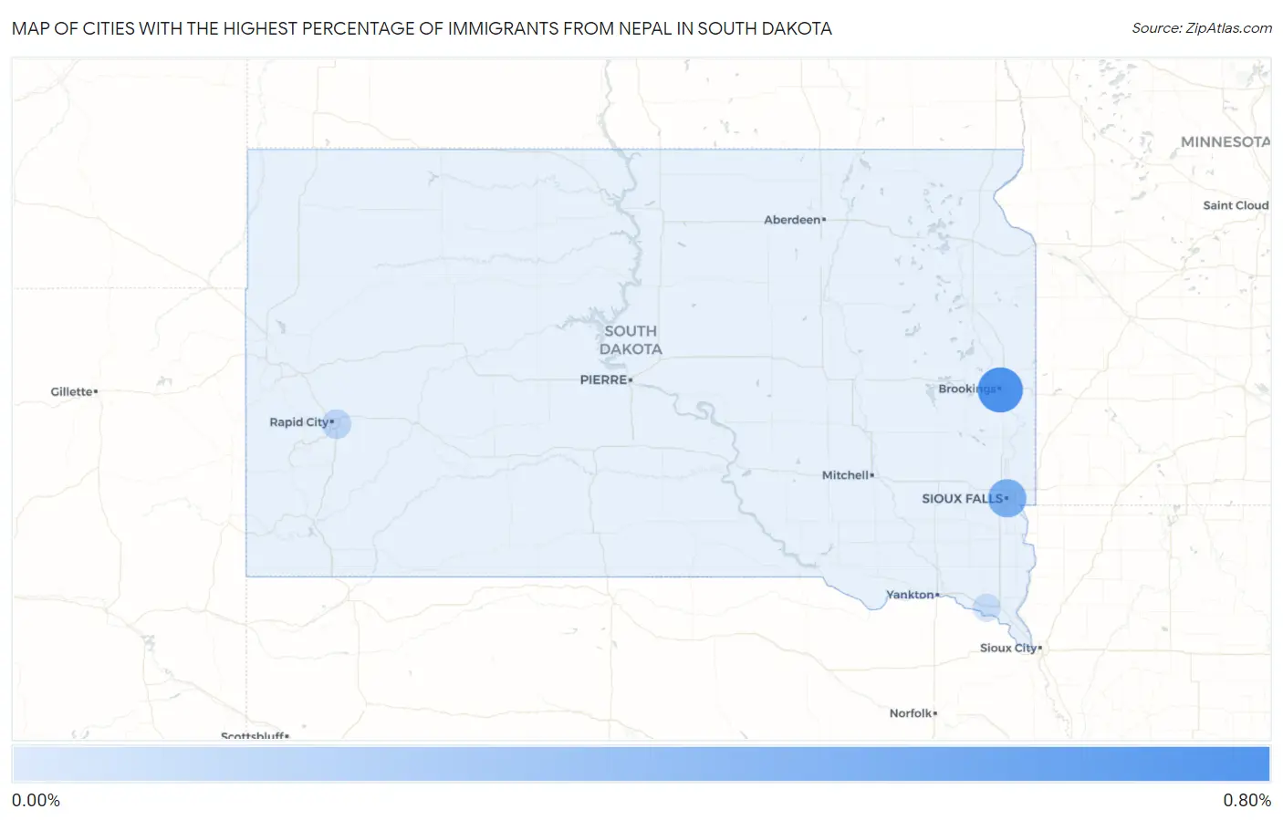 Cities with the Highest Percentage of Immigrants from Nepal in South Dakota Map