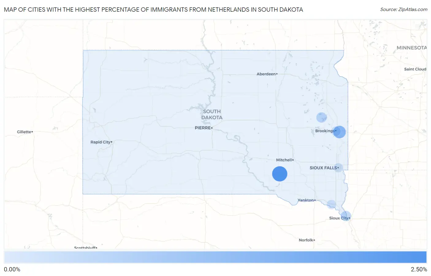 Cities with the Highest Percentage of Immigrants from Netherlands in South Dakota Map