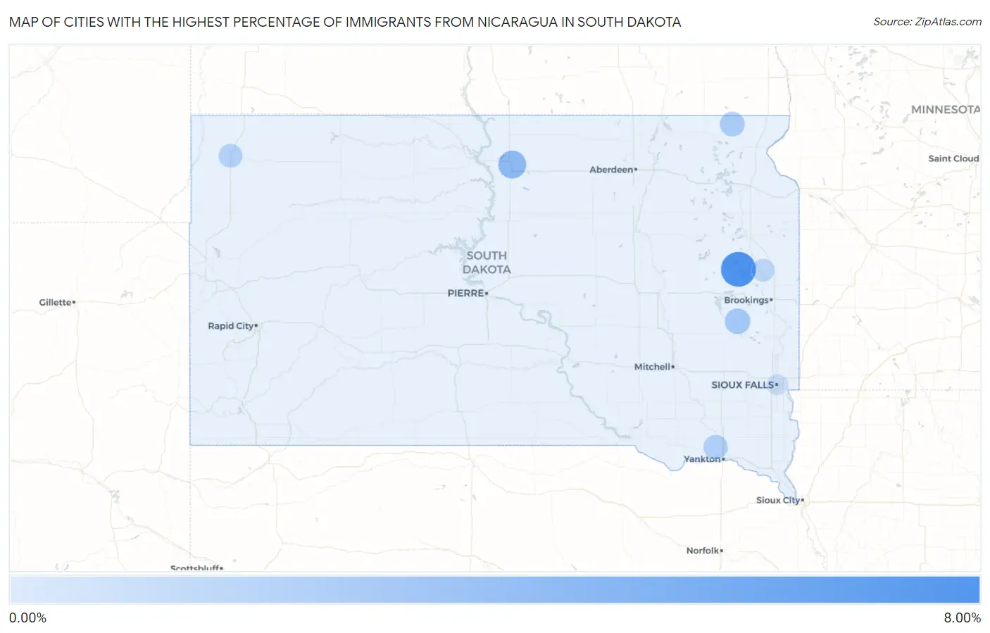 Cities with the Highest Percentage of Immigrants from Nicaragua in South Dakota Map