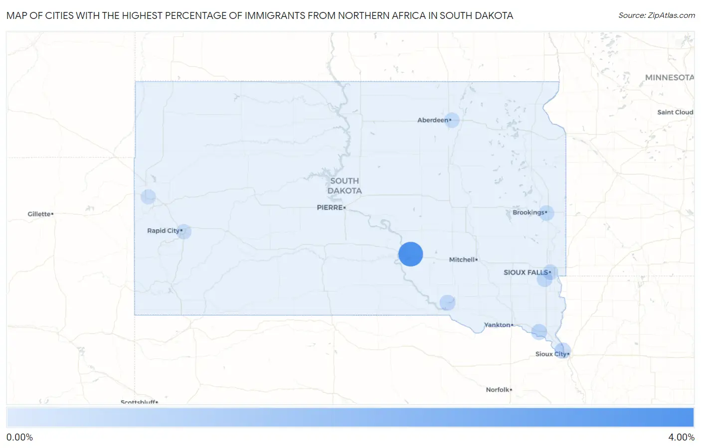Cities with the Highest Percentage of Immigrants from Northern Africa in South Dakota Map